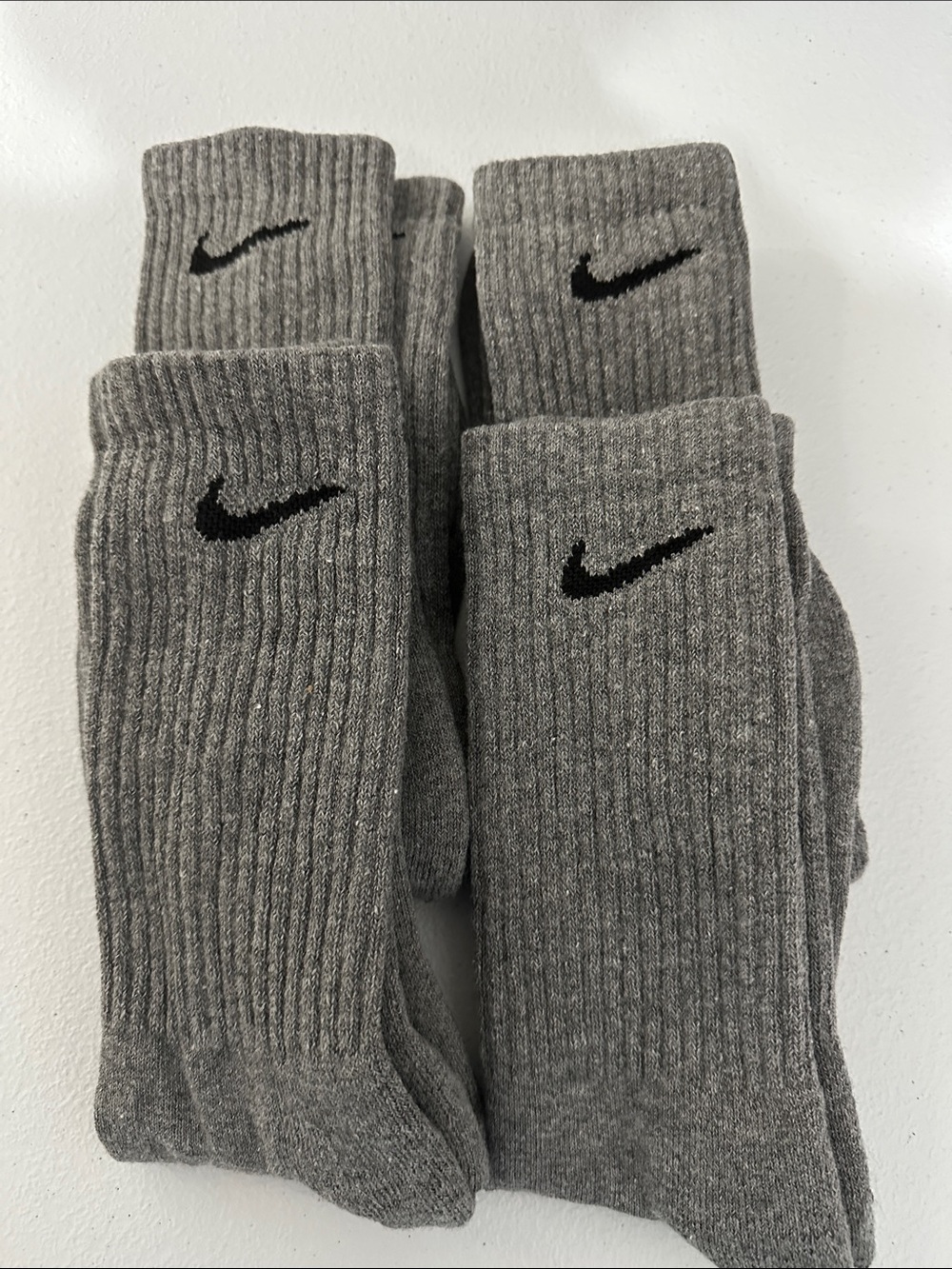 Nike Grey Crew Athletic Socks with Black Swoosh - 4 Pair
